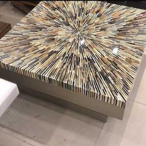 Ấn độ bán buôn sang trọng mẹ của Ngọc Trai Bàn cà phê <span class=keywords><strong>capiz</strong></span> <span class=keywords><strong>Shell</strong></span> Inlay bàn tròn trong màu vàng cho phòng khách đồ nội thất nhà - Product Image 5