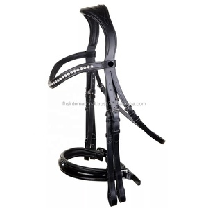บังเหียนหนังม้าสีดำบังเหียนคู่สำหรับแข่งม้าและกีฬากลางแจ้ง - Product Image 2