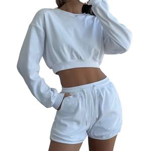 Ensemble de survêtement pour femmes en molleton français surdimensionné avec fermeture éclair, effet délavé, patch brodé, jogging court, 2026 - Product Image 1