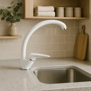 Benny Series Mélangeur d'évier de cuisine blanc à levier unique Bec réglable Lot de 1 robinets de cuisine - Product Image 1