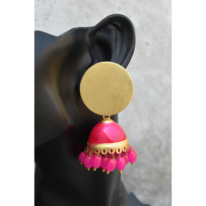 Cuentas largas de latón con acabado de mate dorado, jhumki, pendientes de tuerca de piedra, partywear tradicional de meenakari para niñas y mujeres - Product Image 2