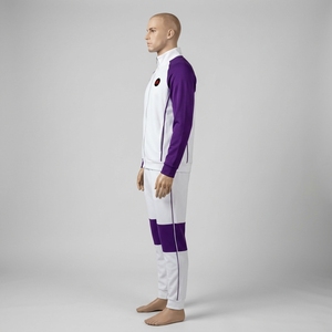 Conjunto Deportivo para Hombre, Blanco y Morado, Chaqueta Deportiva con Cierre Completo, Pantalones Jogger, Ropa Deportiva Colorblock para Entrenamiento, Gimnasio, Running y Fitness - Product Image 4