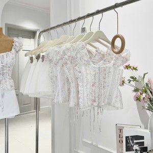 Women Korean Style Floral Lace Up Top and White Skort Two Piece <b>Set</b> Puff Sleeve Summer Outfit - Product Image 5