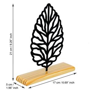 Estatuilla de hoja de metal negro radiante en base de madera Acento decorativo único Agrega vibraciones minimalistas de moda - Product Image 6