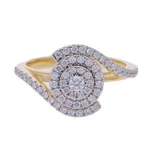 14K Yellow Gold Rhodium Plated Classic Double Halo Cluster Split Shank Design Natural Diamond Ring Pave Set Brilliant Diamonds - Product Image 1