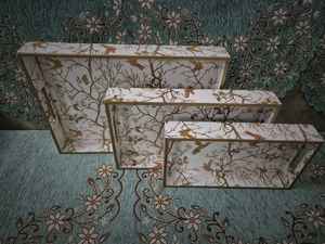 Juego de bandejas de madera ecológicas con diseño Art Deco, estampado de planta esmaltado para uso doméstico, servicio de comida, alojamiento de fiestas - Product Image 5