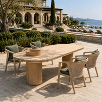 Juego de Mesa de Comedor de Madera de Teca para Exteriores, Resistente a la Intemperie, con Sillas de Ratán, Calidad Comercial, para Hotel o Restaurante