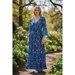 Robe longue florale à bretelles pour femme, multicolore, en soie et viscose, du printemps au soir de la nuit - Product Image 1
