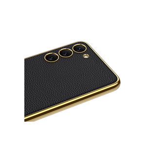 Étui de protection de luxe anti-traces de doigts avec bord électroplaqué et texture cuir pour Samsung Galaxy S23, coque arrière en TPU Premium - Product Image 2