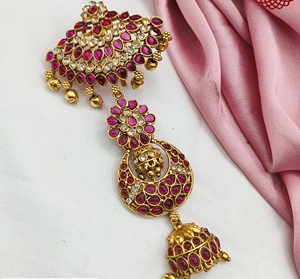 Juego de Joyería para el Cabello con Diseño de Flores Kundan Choti, Clásico para Novias, para Compromisos, Bodas y Ocasiones Festivas, de Latón para Mujer - Product Image 2