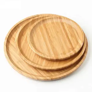 Service d'assiettes rondes en bois de bambou, vaisselle personnalisable avec logo, vaisselle en bois