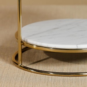 Support à gâteau de luxe à 2 niveaux en marbre blanc avec structure métallique, tour à cupcakes ronde moderne avec poignée arquée pour événements de mariage et cadeaux - Product Image 6