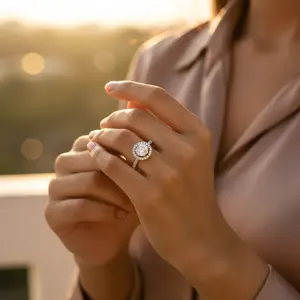 Anillo de Halo de Circonita Cúbica de Plata 925, Chapado en Oro Rosa, Incrustaciones de Acero Inoxidable, Anillos de Moda para Mujer, Regalo de Compromiso - Product Image 3