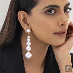 PRAO Women's <b>Fashion</b> Gradient Pearl <b>Stud</b> <b>Earrings</b> Handmade Brass Danglers with Gold Plating Trendy Style in Bulk - Product Image 1