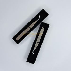 Pinzas Profesionales Curvadas de 90 Grados para Extensión de Pestañas, Acero Inoxidable con Recubrimiento en Polvo Color Piel, Punta Plateada, Herramienta de Belleza para Salón de Pestañas - Product Image 2