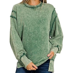 Sweat-shirt personnalisé vintage pour femme en coton/polyester polaire uni de haute qualité, avec logo brodé effet délavé soleil, col rond vieilli et fini acide - Product Image 3