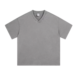 T-shirt à col en V pour hommes, 100% coton, 250g, coupe oversize, haute qualité, logo personnalisé - Product Image 1