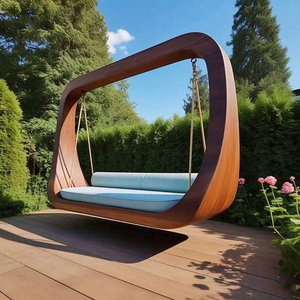 Fournisseur de mobilier de jardin haut de gamme contemporain en bois massif, balançoire extérieure portable deux places, résistante aux intempéries, en teck. - Product Image 3