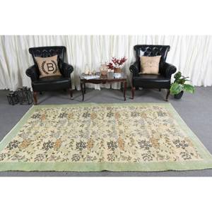 Tapis en laine Patchwork vert beige classique 5.2x8.4 pieds Design Aubusson turc pour couloir de chevet de salon avec support en latex - Product Image 1