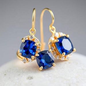 ต่างหูบลูไฮโดร&ซีแซด 4 นิ้ว 8 กรัม |   แปดเหลี่ยมขนาด 10x12 |   เครื่องประดับเงินแท้ 925 ชุบทอง 18K สำหรับงานแต่งงาน ของขวัญสำหรับเธอ - Product Image 5