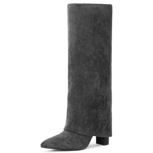 Nouveaux Styles couleur unie bout carré talon épais genou bottes hautes mode dos fermeture éclair en cuir longues bottes pour les femmes - Product Image 3