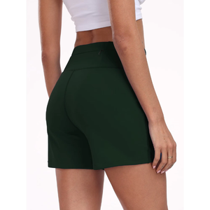 กางเกงโยคะผู้หญิงทรงใหม่ เอวกลาง ผ้าโพลีเอสเตอร์/สแปนเด็กซ์ ทรงปกติ ความยาวครึ่งขา ระบายอากาศได้ดี มีลาย  กระเป๋าข้าง เหมาะสำหรับออกกำลังกายที่ยิม - Product Image 4