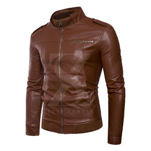 Veste en cuir stylée pour homme avec fermeture éclair sur le devant et col montant pour veste d'hiver décontractée et streetwear pour homme - Product Image 2