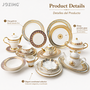 Service <span class=keywords><strong>de</strong></span> table <span class=keywords><strong>de</strong></span> luxe JOZING avec garniture dorée, assiettes en porcelaine et théière – Liquidation <span class=keywords><strong>de</strong></span> stock, vente directe usine en gros par tonne - Product Image 5