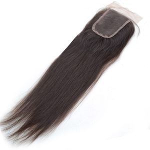 Fermeture frontale en dentelle de base en soie 4x4, cheveux indiens Remy de qualité supérieure, lisses, en brun - Product Image 3