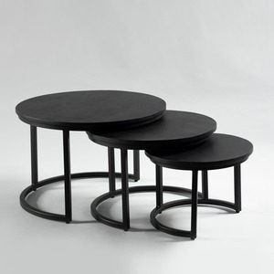 Round Shaped Metal <b>Table</b> With Wood Top <b>Tables</b> Set Of-3 Accent <b>Side</b> <b>Table</b> for Living Room and Home Furniture <b>High</b> Quality - Product Image 1