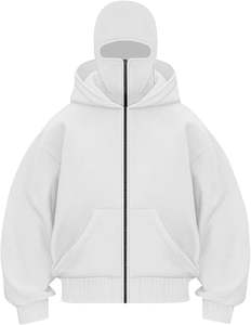 Nouveauté : Hoodie Balaclava sur mesure en molleton 100 % coton, style oversize à épaules tombantes, avec poche, streetwear, fermeture éclair, motif uni - Product Image 4