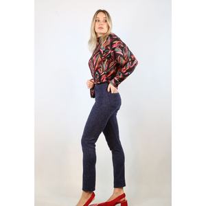 Pantalon en toile bleu classique 7021 respirant taille haute vêtements de bureau décontractés avec fermeture à la taille élastique taille XL formelle douce - Product Image 1