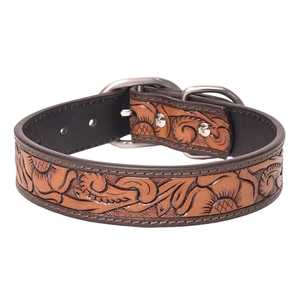 Collar de perro de cuero hecho a mano con patrón floral, producto deportivo y de entretenimiento de estilo occidental - Product Image 2