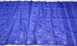 Nueva llegada azul Deshi Dhakai Jamdani Sharee calidad de exportación para mujeres JAMDANI tela rojo verde dorado cielo azul de Bangladesh - Product Image 6