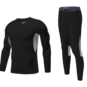 2026 Breathable Quick Dry Compression Long Sleeve <b>Base</b> <b>Layer</b> Suit Set for <b>Men</b> Digital Printing Solid Spandex/Polyester Legging - Product Image 2