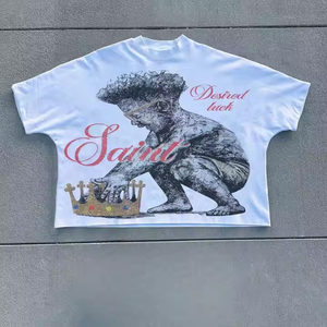 เสื้อยืดโอเวอร์ไซส์ทรงบ็อกซี่ ผ้าคอตตอนทอ 100% พิมพ์ลายดิจิทัลแบบกำหนดเอง น้ำหนักมาก ทรงหลวม ไหล่ตก สไตล์วินเทจ แห้งเร็ว - Product Image 1