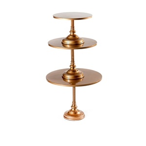 Vaisselle d'hôtel, support de décoration pour gâteau, forme ronde, lot de 3 supports à gâteau pliants durables avec finition plaquée cuivre - Product Image 1