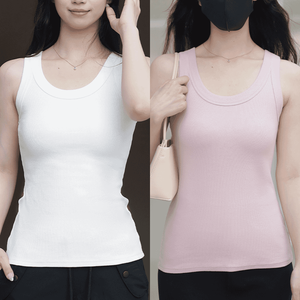 เสื้อกล้ามออกกำลังกายผ้าฝ้ายสแปนเด็กซ์แขนกุด2ชิ้นชุดเสื้อกล้ามออกกำลังกายโยคะฟิตเนสอเนส - Product Image 3