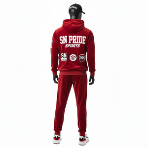 New Style Custom Logo Winter Solid Casual Cotton Flared Unisex Tracksuit Streetwear Hoodie Joggers Set Breathable <b>PVC</b> Patches - Product Image 4