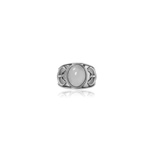 925 <b>Silver</b> Geometric <b>Cross</b> Pattern <b>Ring</b> with Rose Quartz Gemstone Rhodium Plated Fine Jewelry for Women Set with Ruby Inlay - Product Image 1