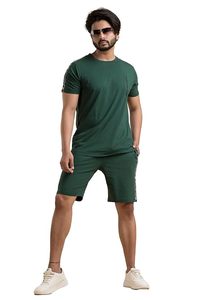 Conjunto de Camiseta y Pantalones Cortos Casuales Verdes para Hombre, Cuello Redondo, Tejido de Algodón Transpirable, Diseño Personalizado de 2 Piezas para Verano - Product Image 5