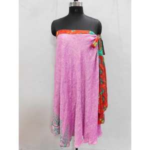 Handmade Vintage Reversible Silk Saree Magic <b>Wrap</b> <b>Skirts</b> Breathable Women's Dress-Wholesale - Product Image 4