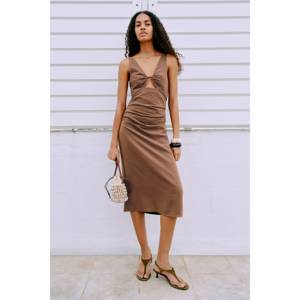 Vestido Boho de Lino Mezclado con Aberturas, Cintura Natural, Transpirable, con Cremallera y Decoración Hueca, Tallas Grandes, Moda para Ocio y Clubes, ODM - Product Image 1