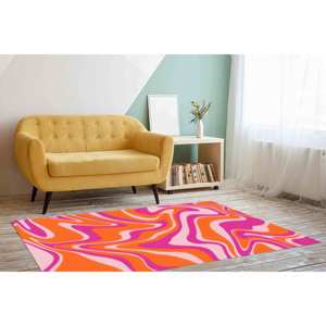 Tapis psychédélique à motifs tourbillonnants : Tapis imprimé à motifs abstraits rose et orange, tapis en chenille - Product Image 3
