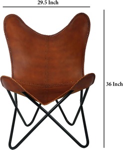 Silla de mariposa de cuero hecha a mano de primera calidad con marco de hierro, silla de ocio relajante plegable de estilo rústico para exteriores o dormitorio - Product Image 3