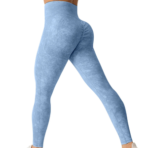Vente en gros de leggings de fitness sexy en polyester élasthanne sans couture leggings de sport taille haute teintés pour femmes - Product Image 1