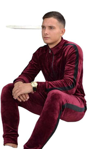 Chándal de invierno de terciopelo Vintage para hombre, conjunto de entrenamiento sólido transpirable de alta calidad, ropa de ocio de talla grande, pantalones de dos piezas - Product Image 3
