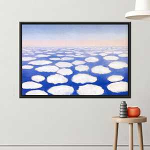 Stampa su tela Astratto Mare di Nuvole: <span class=keywords><strong>Arte</strong></span> surreale con orizzonte blu tenue, 1P: Cornice nera - Product Image 1