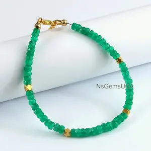 Delicada Esmeralda natural 4mm piedras preciosas pulsera de cuentas joyería verde con cuentas de piedra Rondelle facetadas - Product Image 1