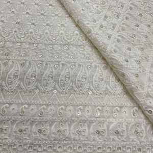 Tela Grewetie Georgette bordada de viscosa pura para niños y niñas, técnica tejida de punto Sherwani Kurta lisa, Memoria recubierta - Product Image 5